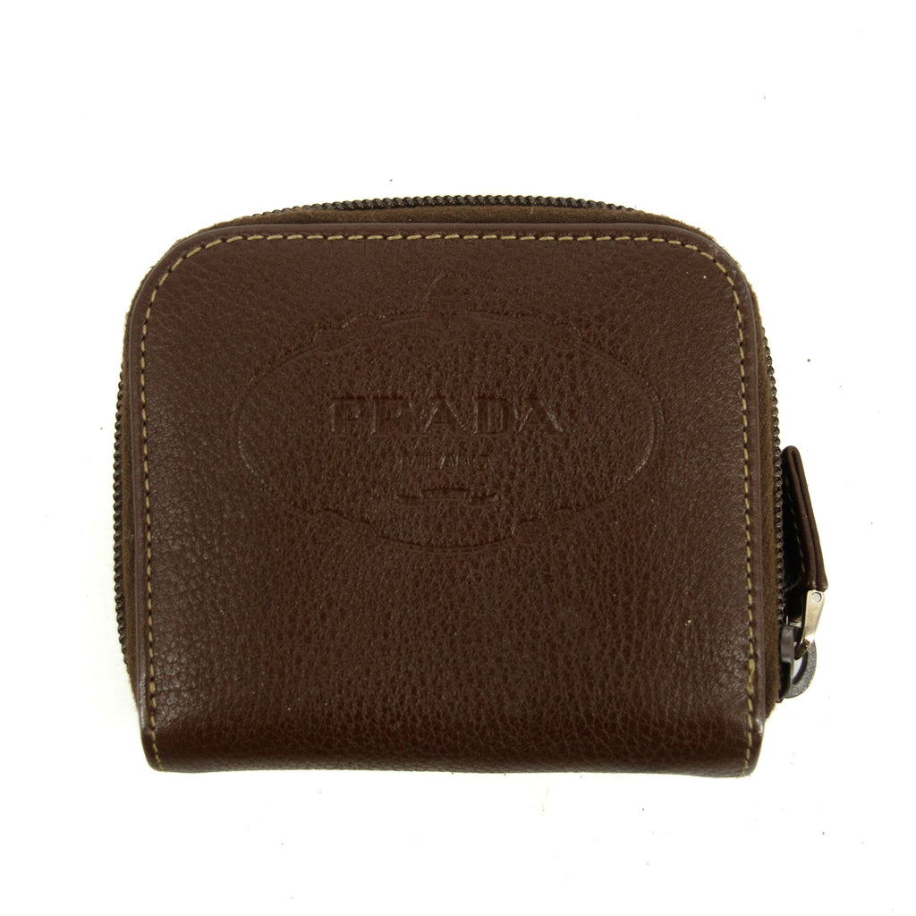 Prada Vintage Brown Leather Compact Zip Wallet #3816