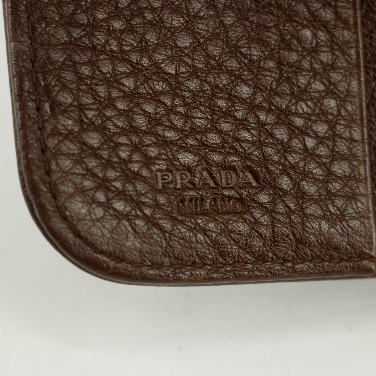 Prada Vintage Brown Leather Compact Zip Wallet #3816