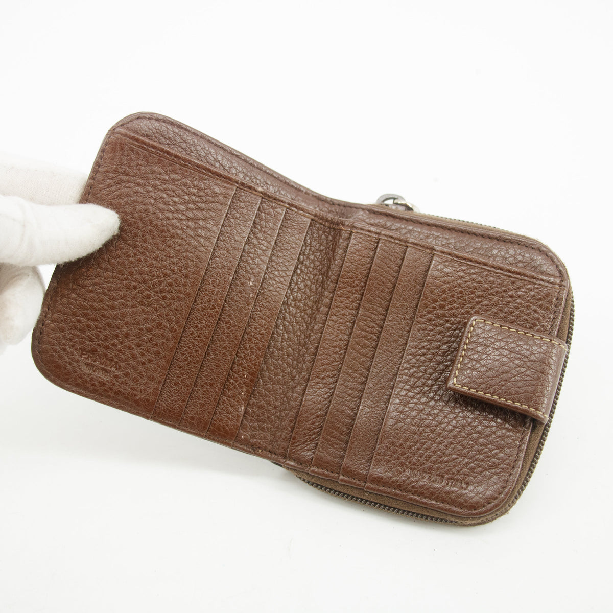 Prada Vintage Brown Leather Compact Zip Wallet #3816