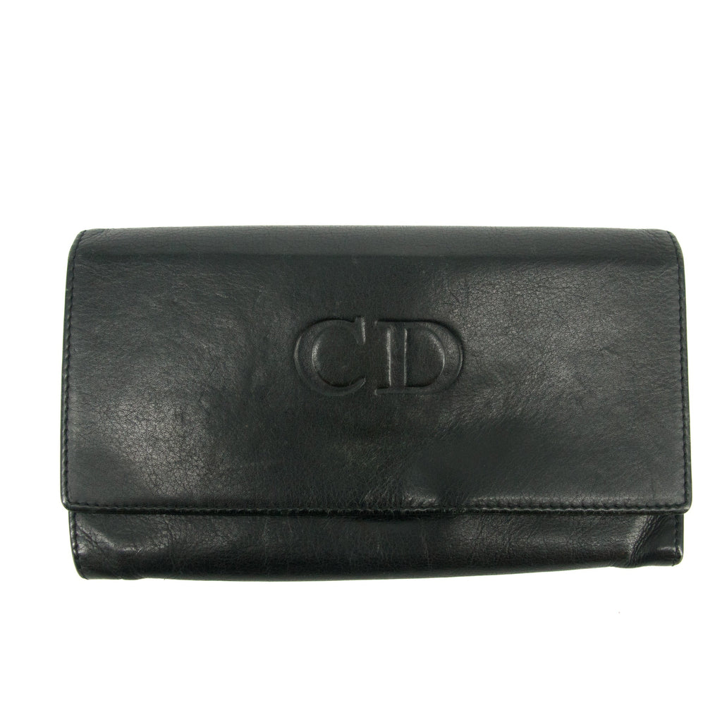 Christian Dior Vintage Black Leather Long Wallet #3818