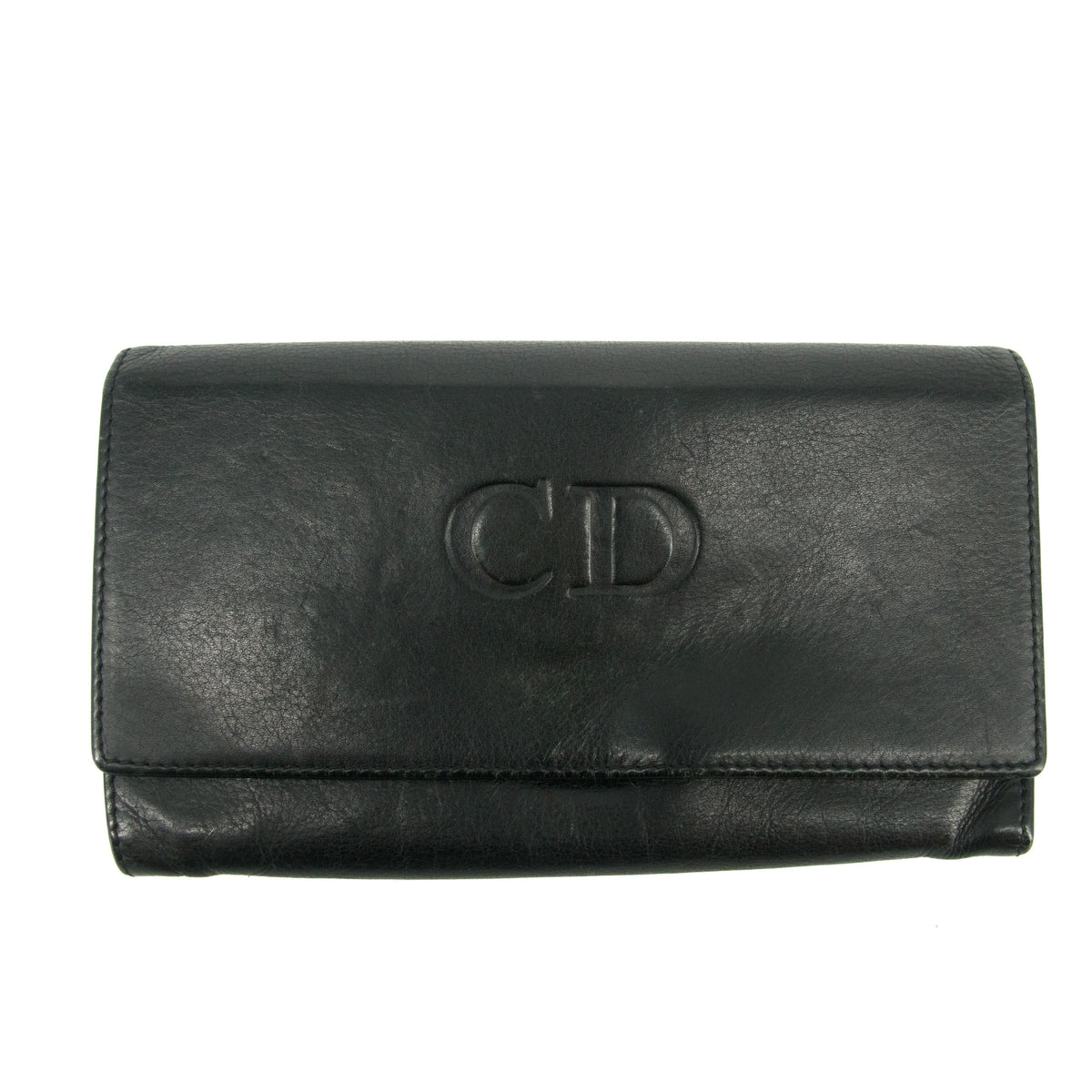 Christian Dior Vintage Black Leather Long Wallet #3818