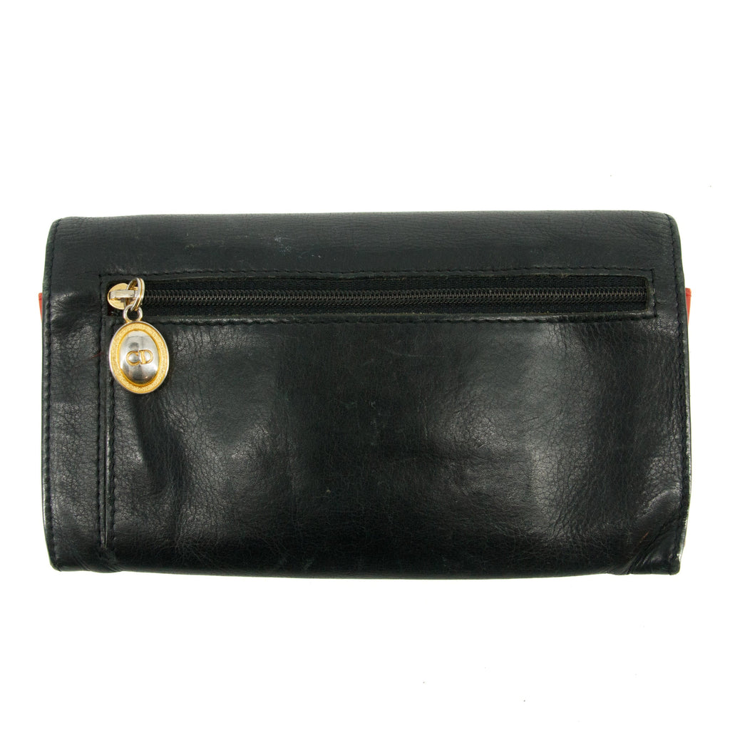 Christian Dior Vintage Black Leather Long Wallet #3818