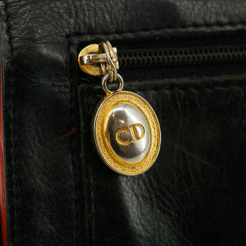 Christian Dior Vintage Black Leather Long Wallet #3818