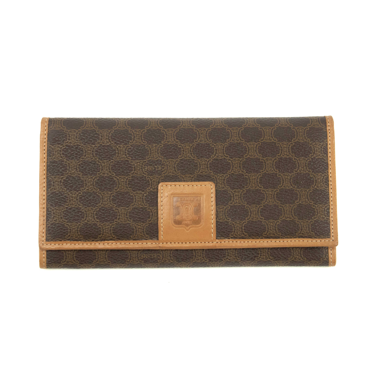 Celine Vintage Macadam Brown PVC Long Wallet #3865