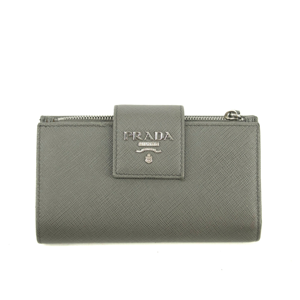 Prada Saffiano Leather Grey Metal Medium Wallet #3918