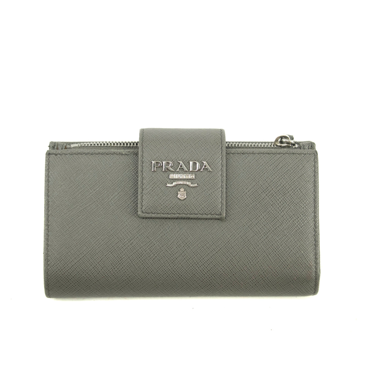 Prada Saffiano Leather Grey Metal Medium Wallet #3918