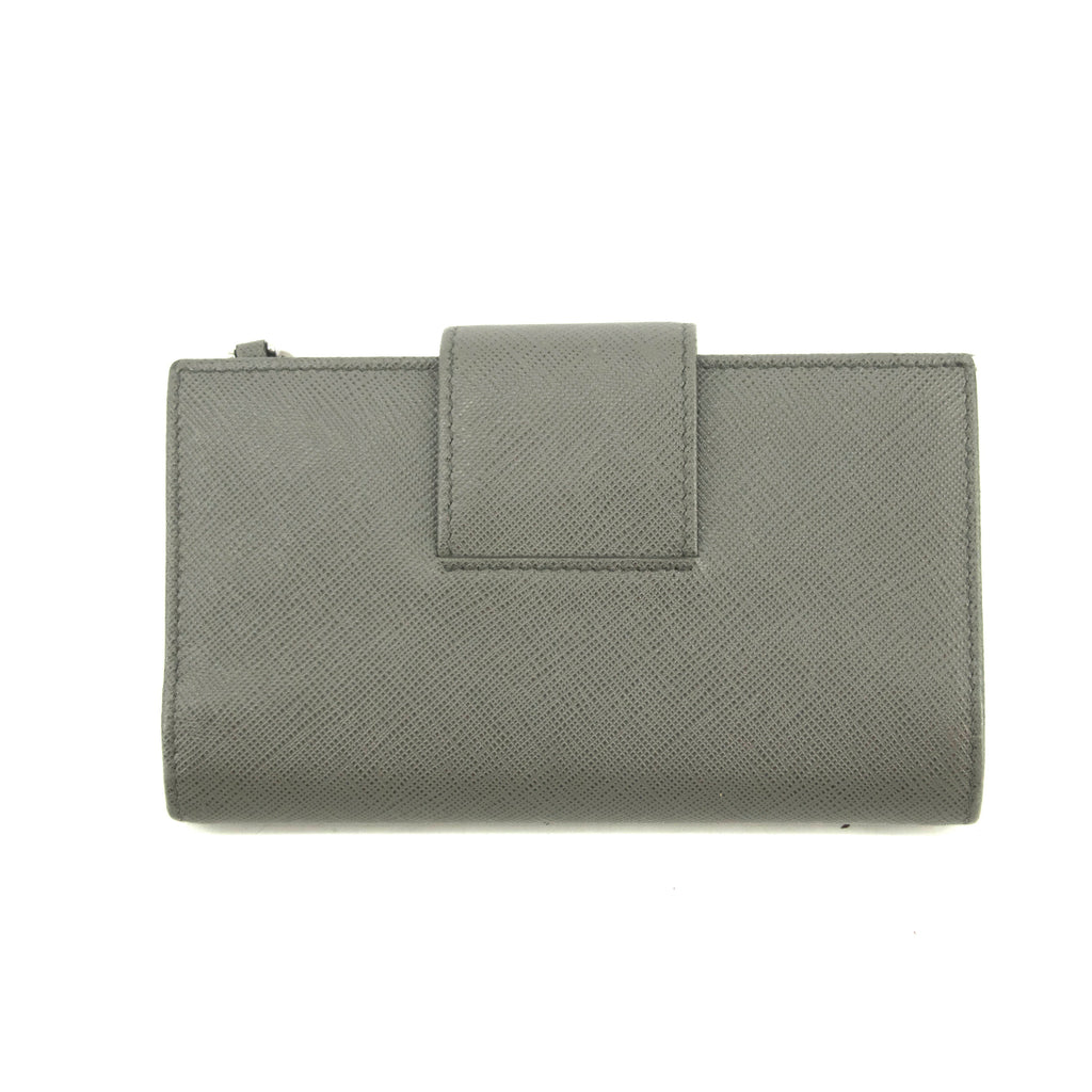 Prada Saffiano Leather Grey Metal Medium Wallet #3918