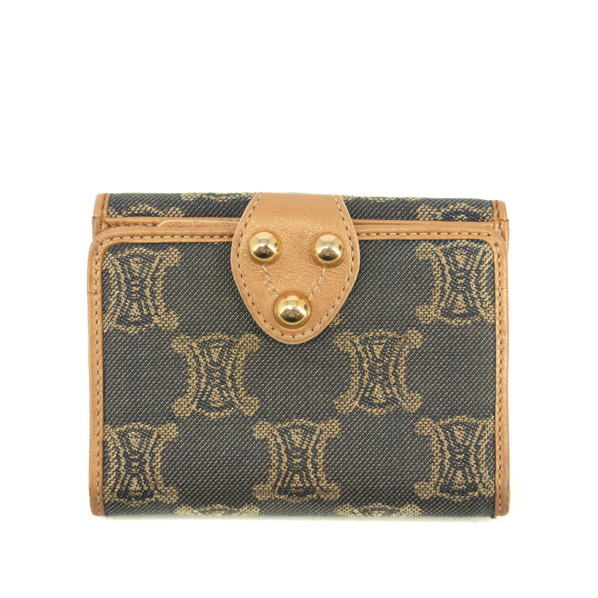 Celine Triomphe Canvas Beige x Blue Demin Compact Wallet #3950