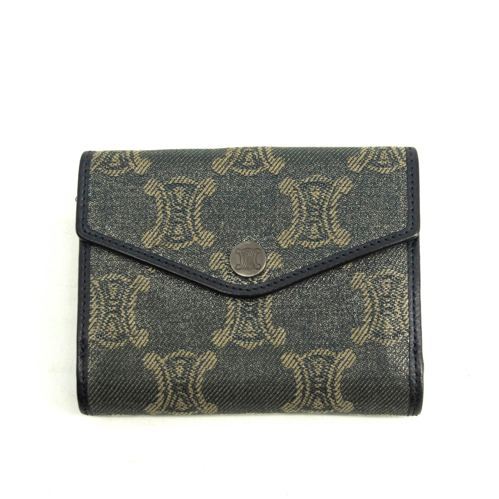 Celine Triomphe Canvas Blue and Grey Fine Strap Wallet #3962