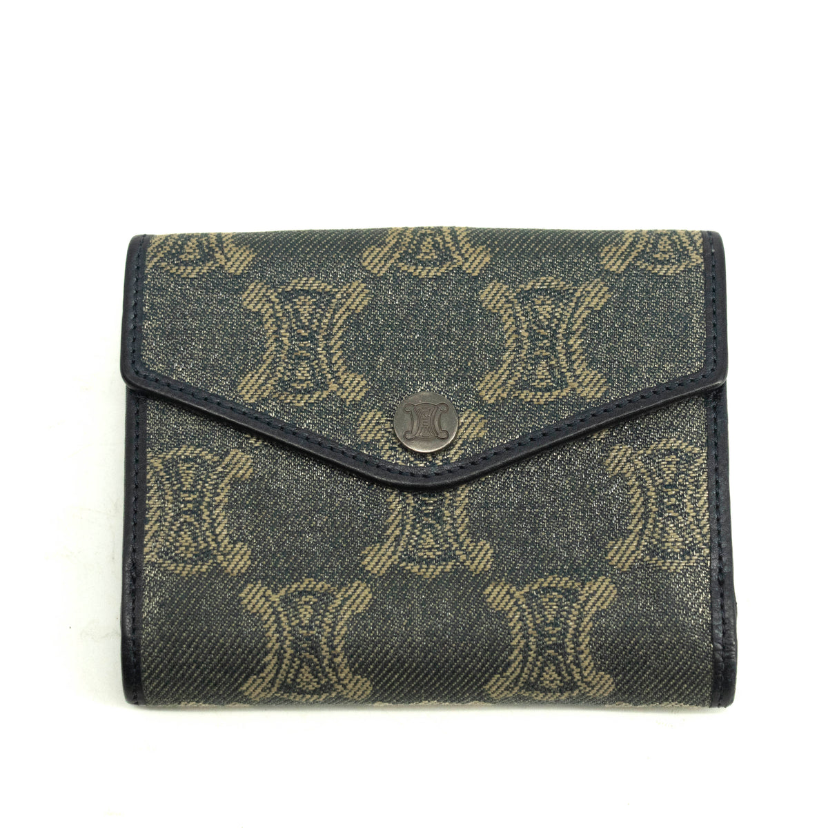Celine Triomphe Canvas Blue and Grey Fine Strap Wallet #3962
