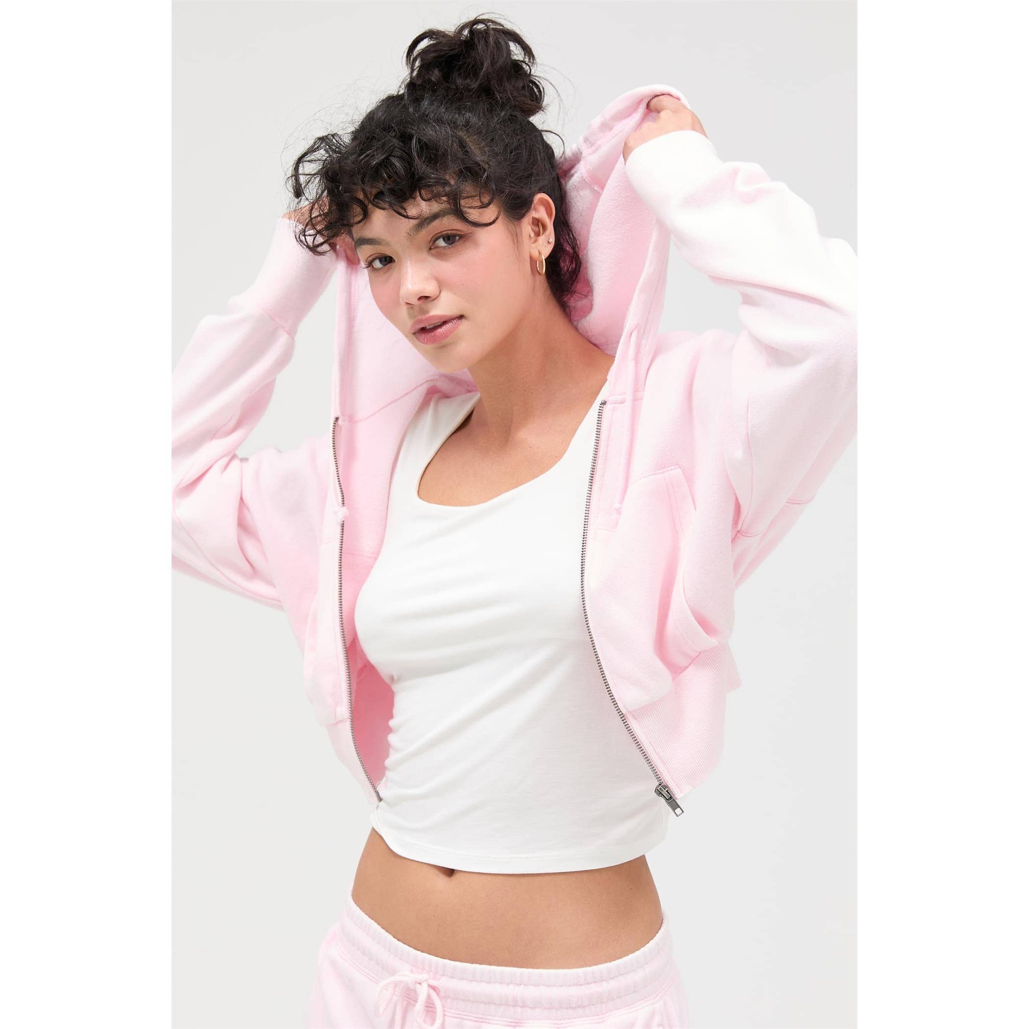 Acid Wash Cropped Zip-Up Hoodie