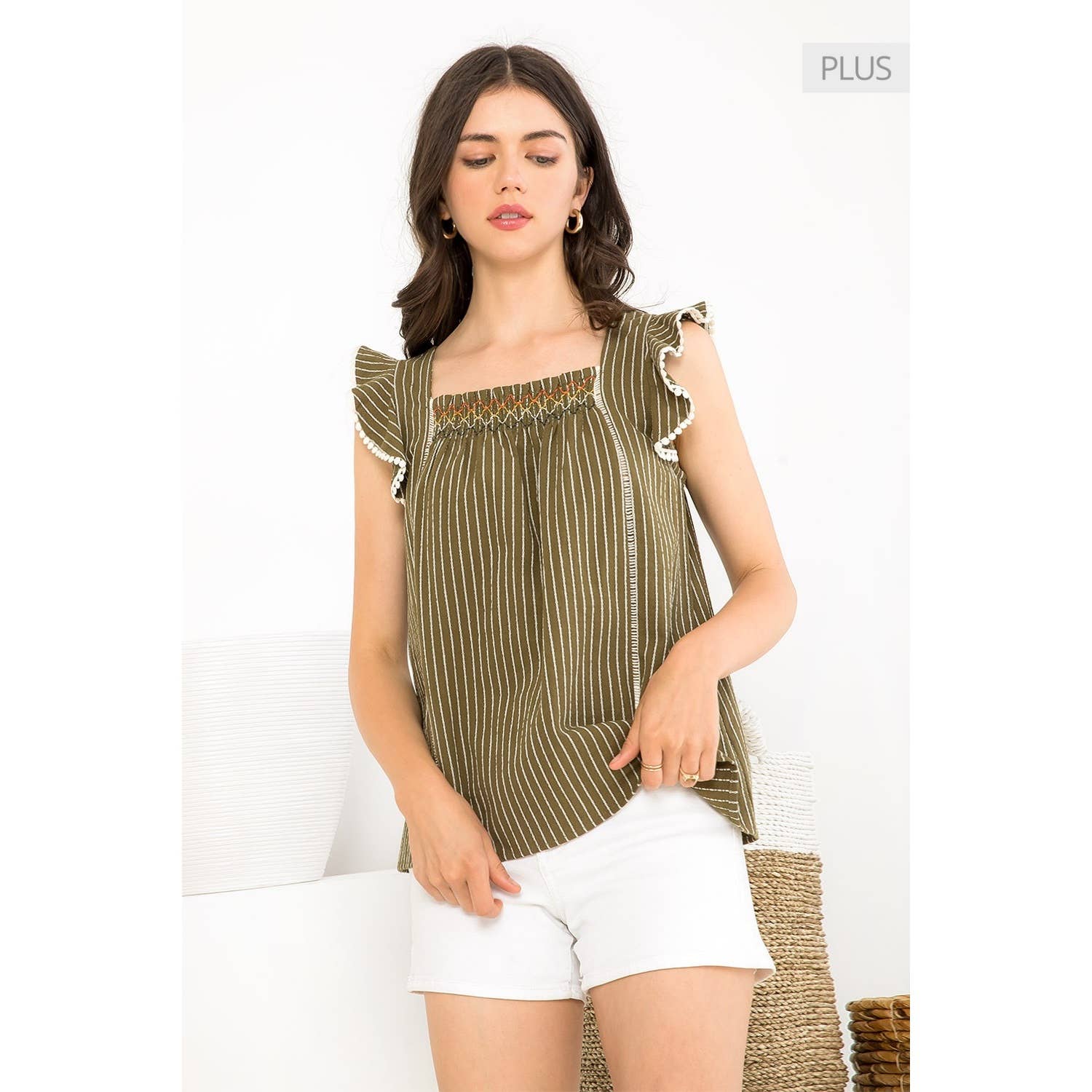 /Size Xl/ Striped Ruffle Tank Top