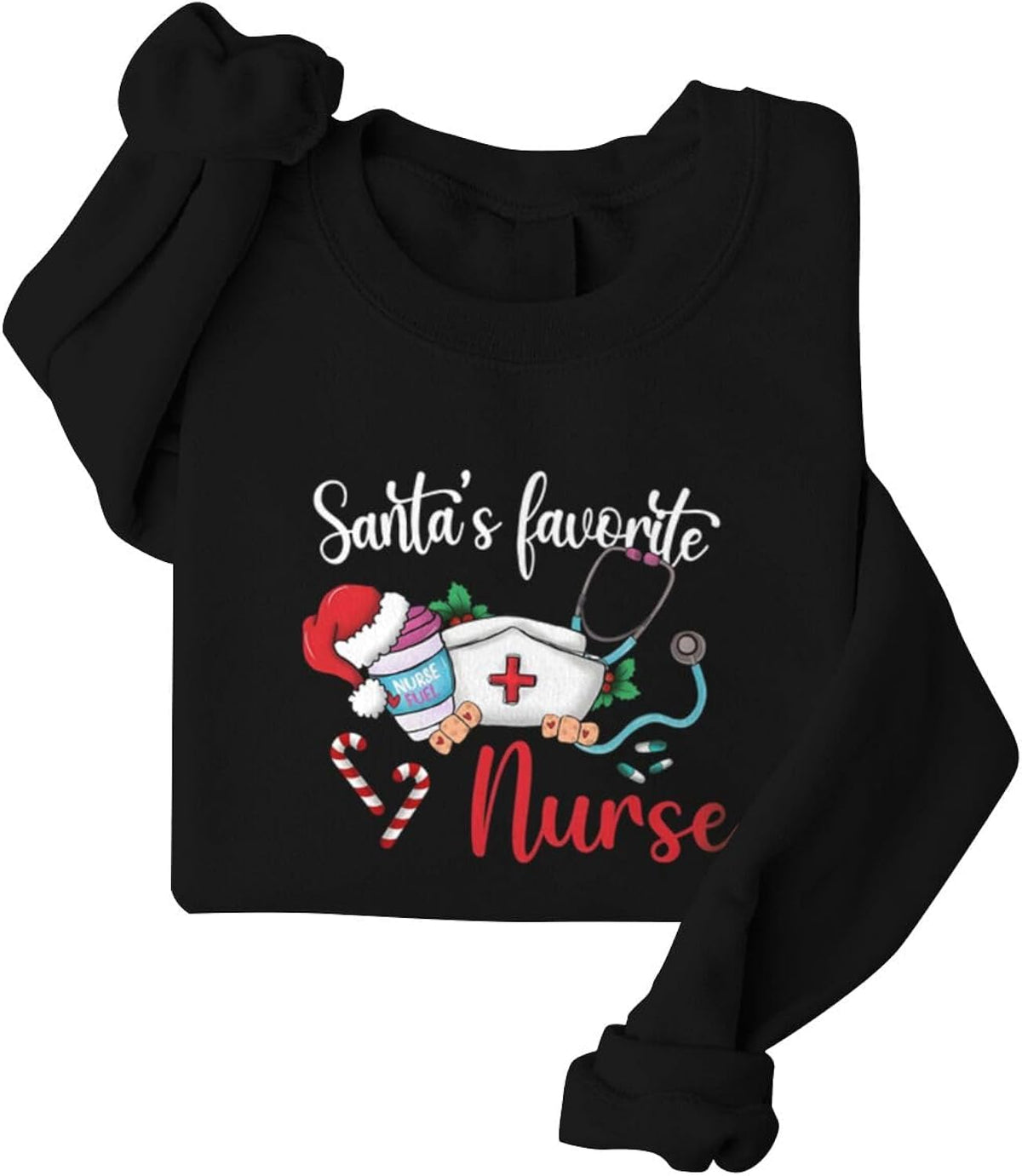 Christmas Nurse Print Long Sleeve Crew Neck Sweatshirts for Women Merry Christmas Sweatshirt Winter Holiday Tops