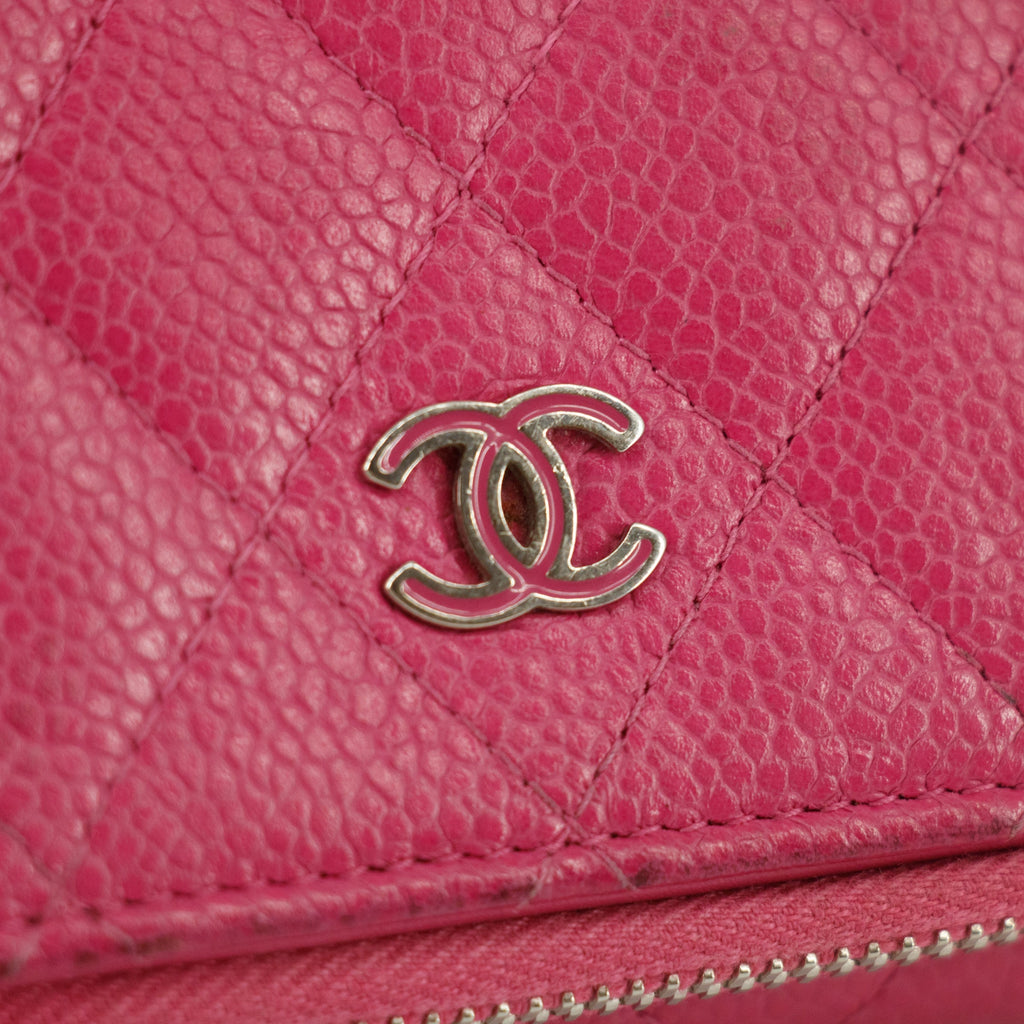Chanel Caviar Calfshin Leather Pink Trifold Wallet #5342