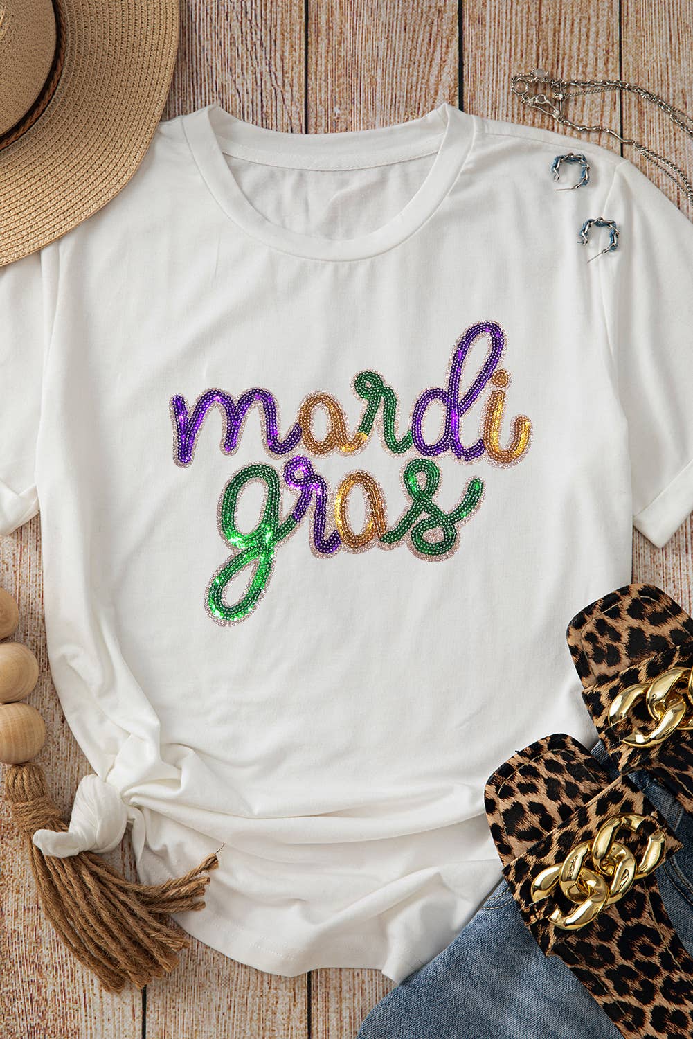 66 Sequin Mardi Gras Graphic T Shirt (S-3XL)