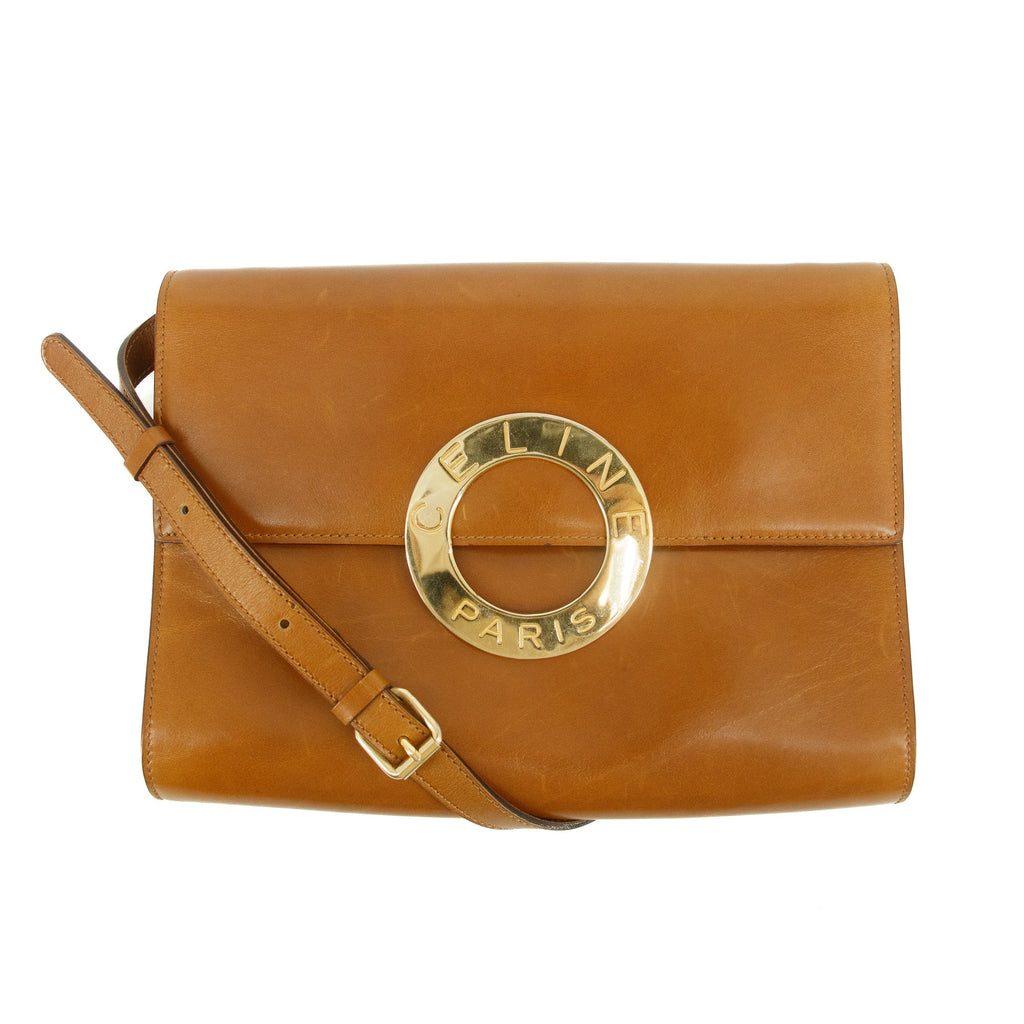 Celine Circle Logo Brown Leather 2 Way Clutch #5749