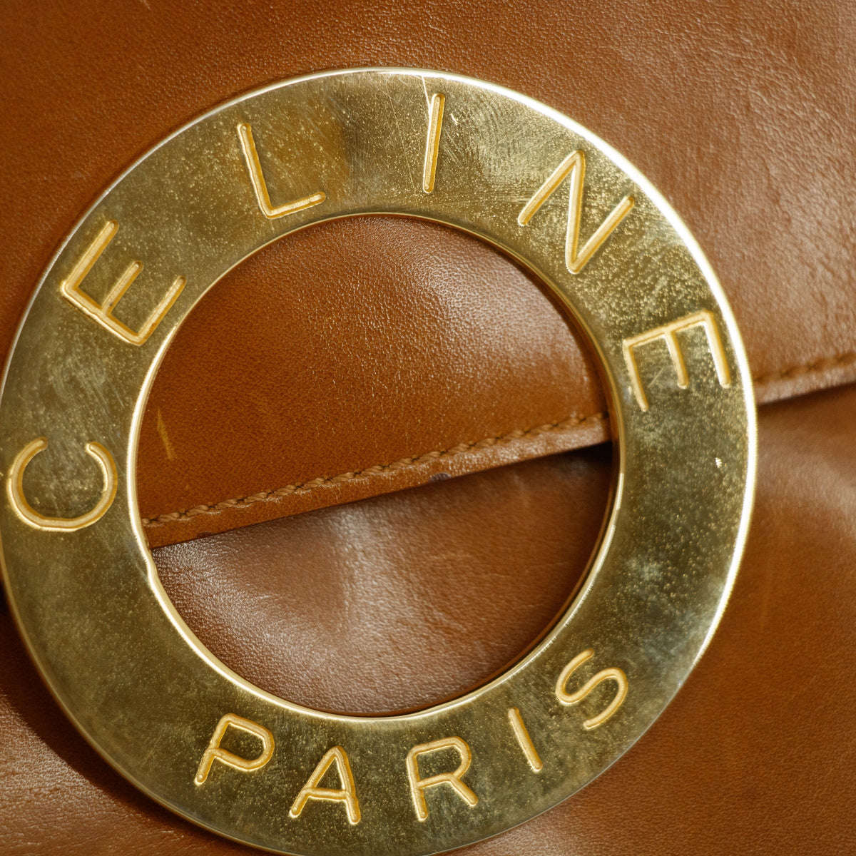 Celine Circle Logo Brown Leather 2 Way Clutch #5749