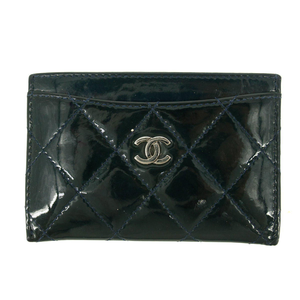 Chanel Quilted Patent Leaher Black Card Case #5869