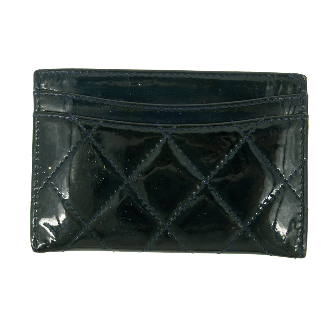 Chanel Quilted Patent Leaher Black Card Case #5869