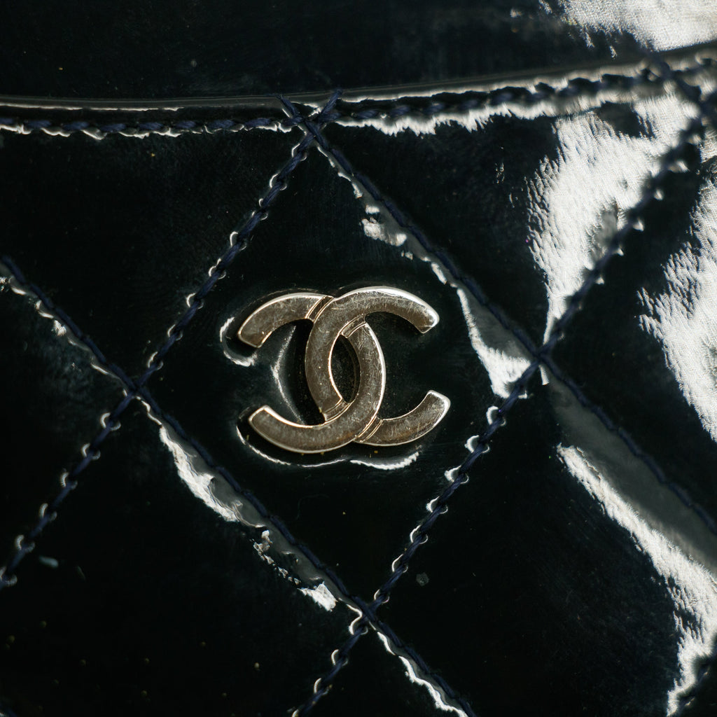 Chanel Quilted Patent Leaher Black Card Case #5869