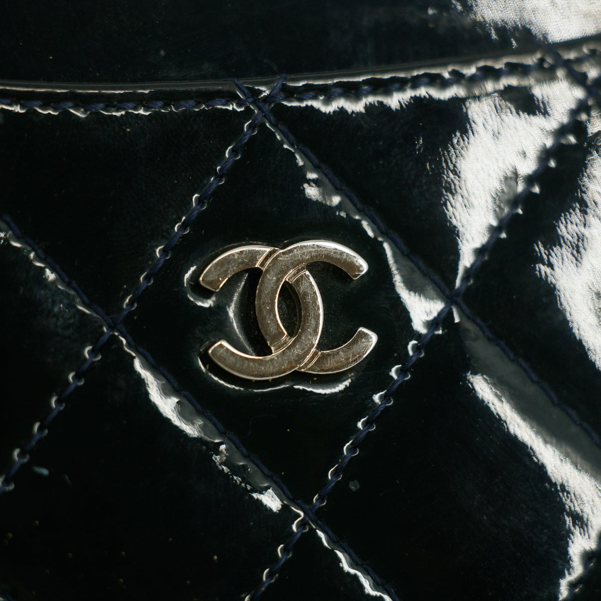 Chanel Quilted Patent Leaher Black Card Case #5869
