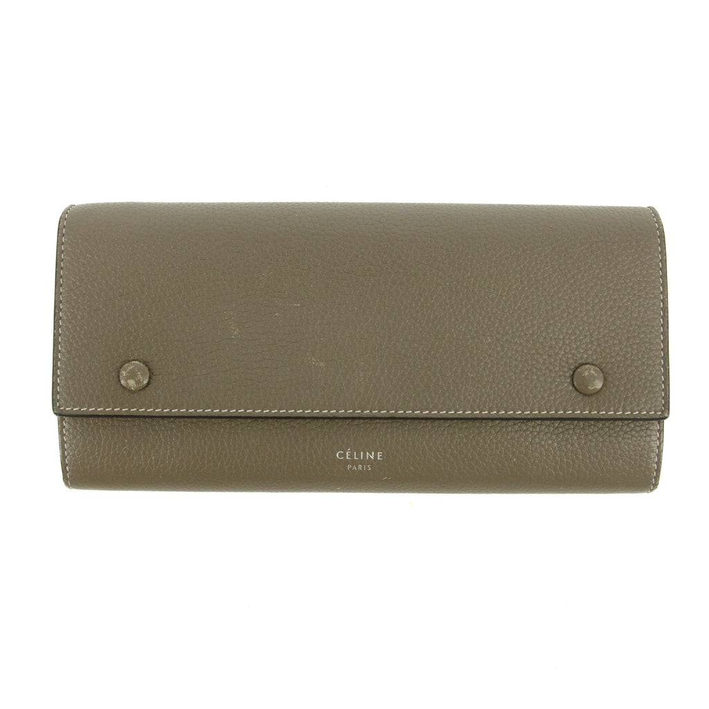 Celine Long Flap Calfskin Leather Grey Wallet #5874