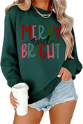 Christmas Sweatshirt for Women Merry And Bright Christmas Pullover Shirt Novelty Chenille Patch Xmas Gift Holiday Top