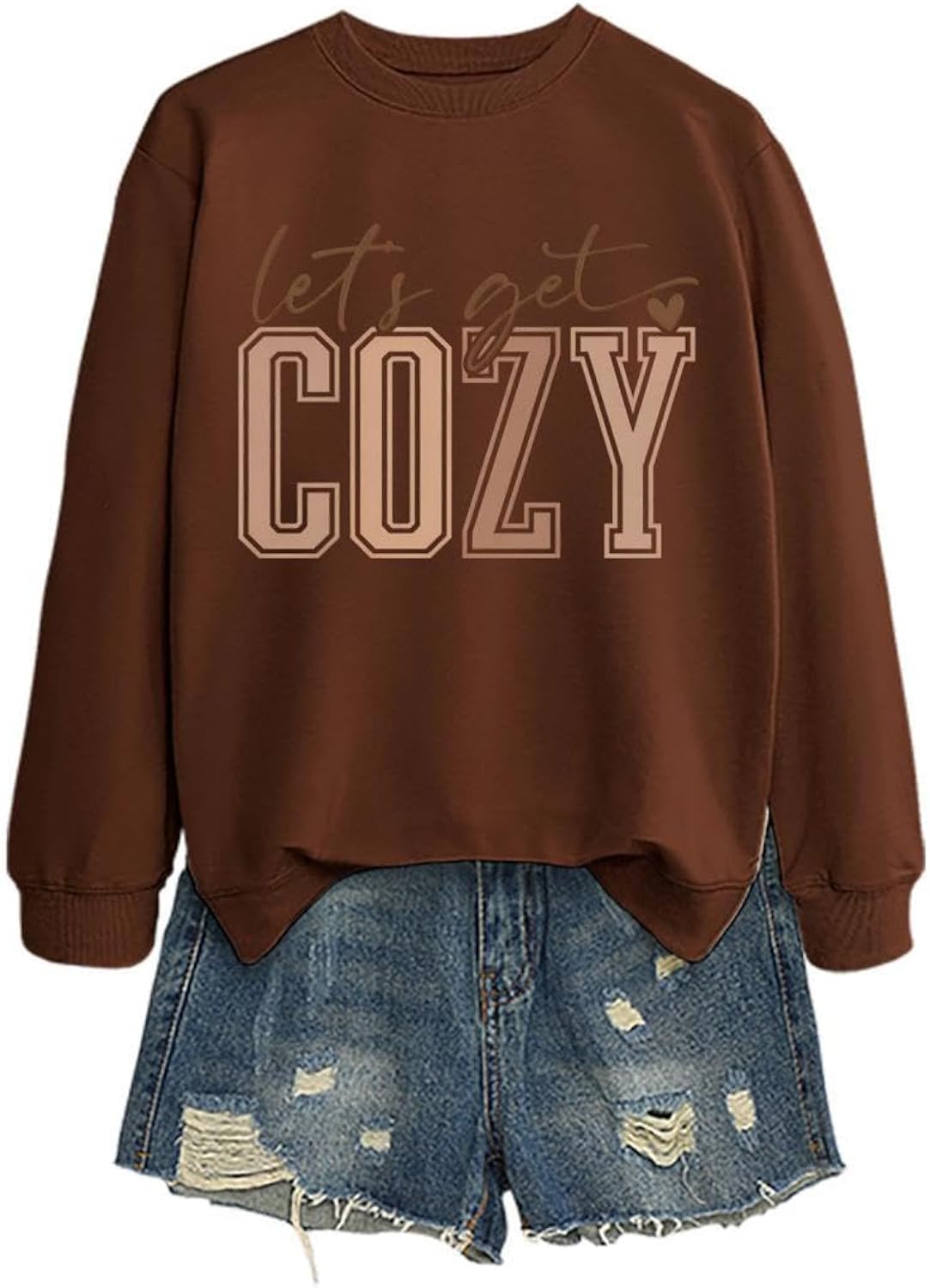 Let's Get Cozy Sweatshirt, Funny Cozy Season Sweater Women Fall Winter Weather Crewneck Long Sleeve Pullover Top