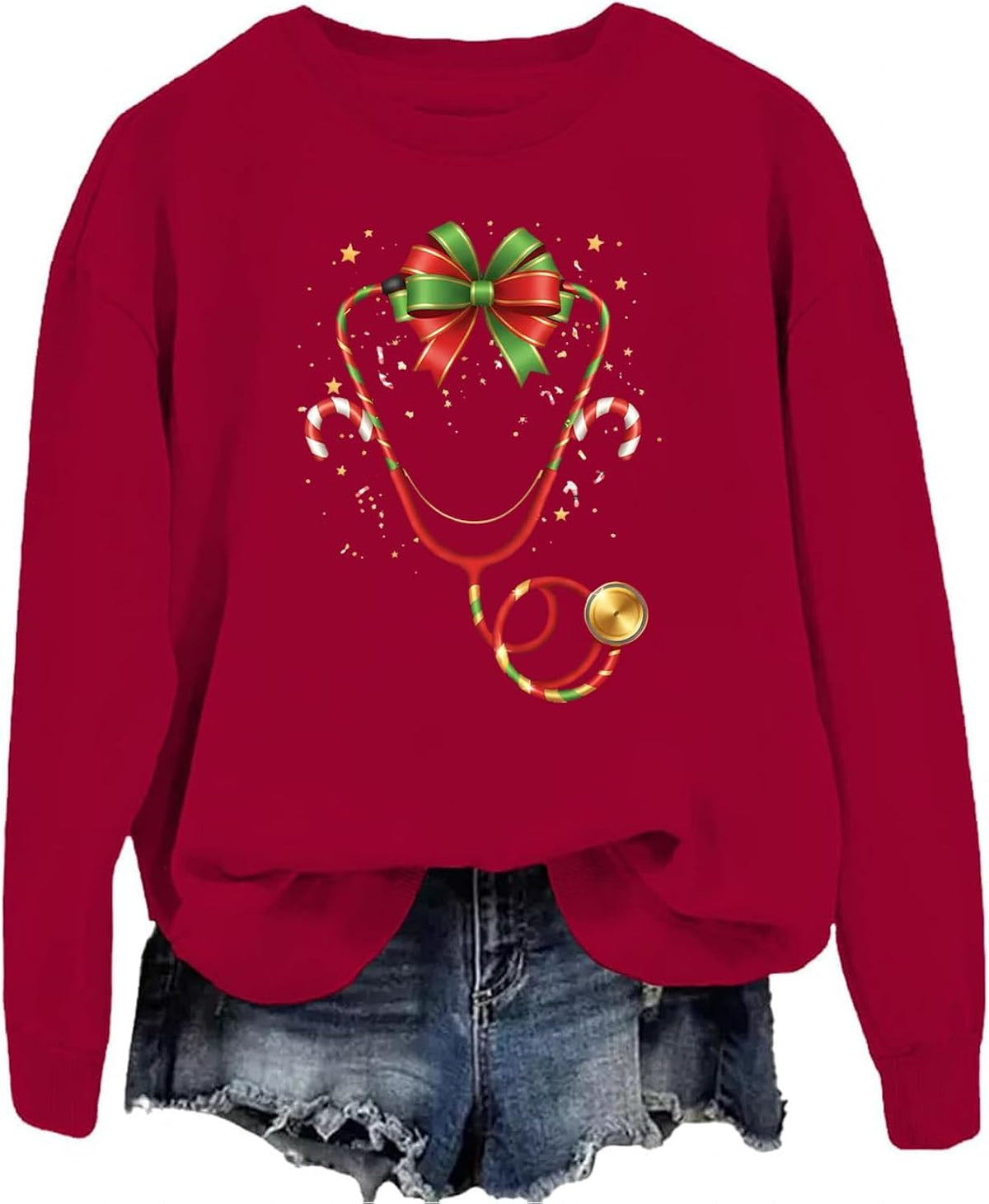 Christmas Nurse Sweatshirts For Women Merry Christmas Stethoscope Sweatshirt Xmas Nurse T Shirt