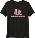Womens Merry Christmas Yall Pink Cowgirl Boots Disco Western Premium Tri-Blend T-Shirt