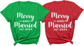 Merry & Married Christmas Couple Matching Shirts, Newlywed Xmas Mr & Mrs T-Shirts