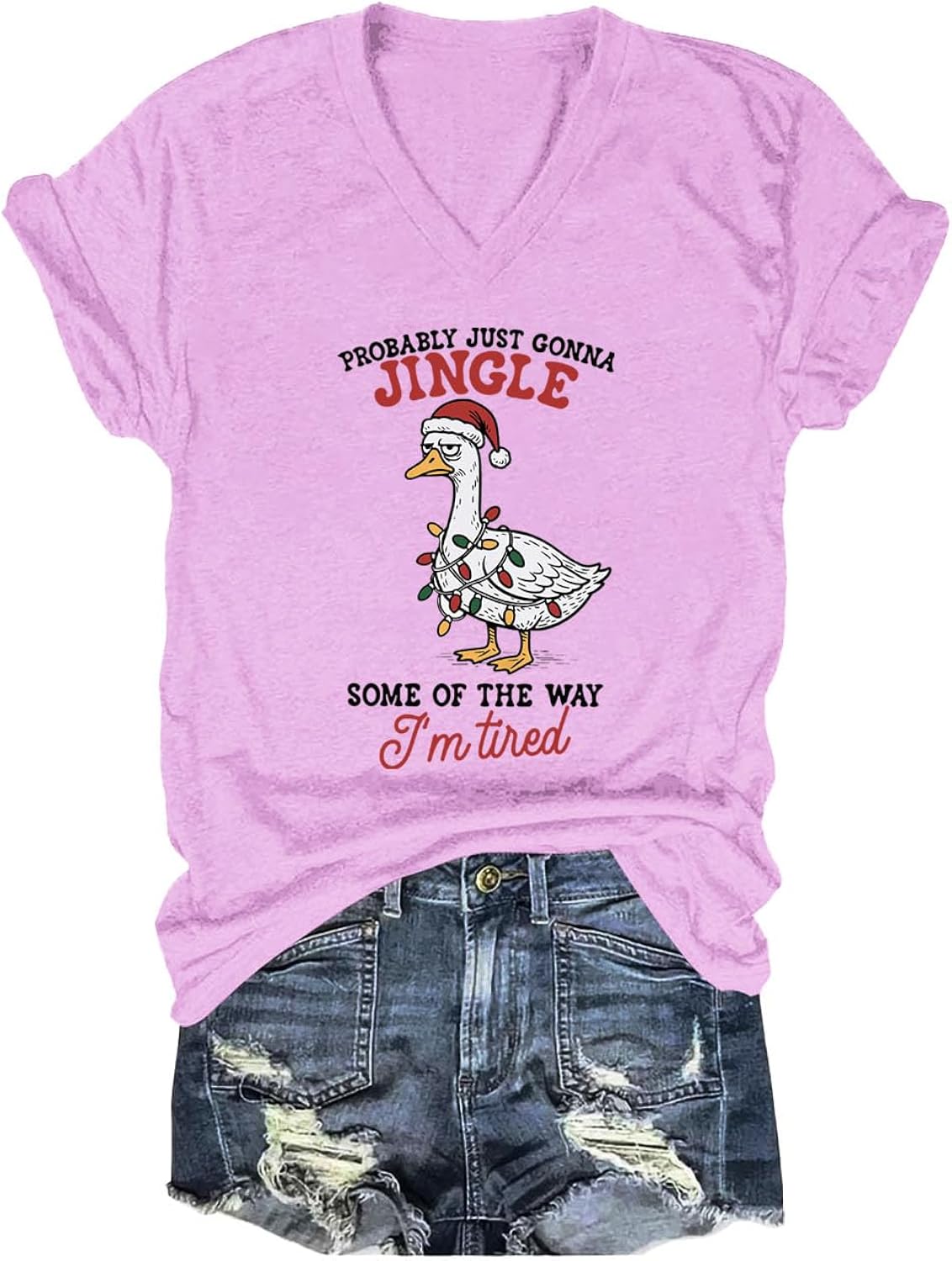 Probably Just Gonna Jingle Some of The Way I'm Tired T-Shirt, Casual Short Sleeve V Neck Graphic Tees Tops