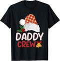 Merry Christmas Daddy Crew Santa Hat Buffalo Plaid Xmas Men T-Shirt