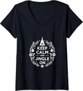 Womens Keep Calm and Jingle On Christmas Holiday Fun V-Neck T-Shirt
