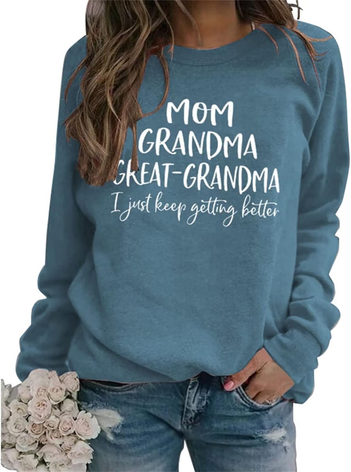 MOM Grandma Great-Grandma Sweatshirt, Grandma Pullover Tops Women Casual Crew Neck Long Sleeve Graphic Sweatshirt