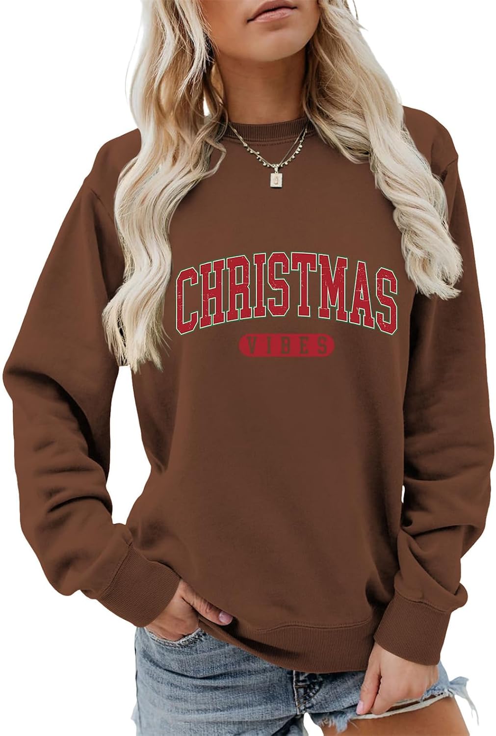 Christmas Vibes Sweatshirt,Vintage Merry Christmas Shirt Women Crewneck Winter Season Pullover Tops Holiday Sweater