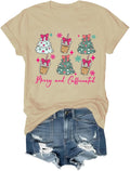 Merry and Caffeinated Shirt Christmas Coffee Shirts for Women Man Christmas Coffee & Tree V Neck Tshirt