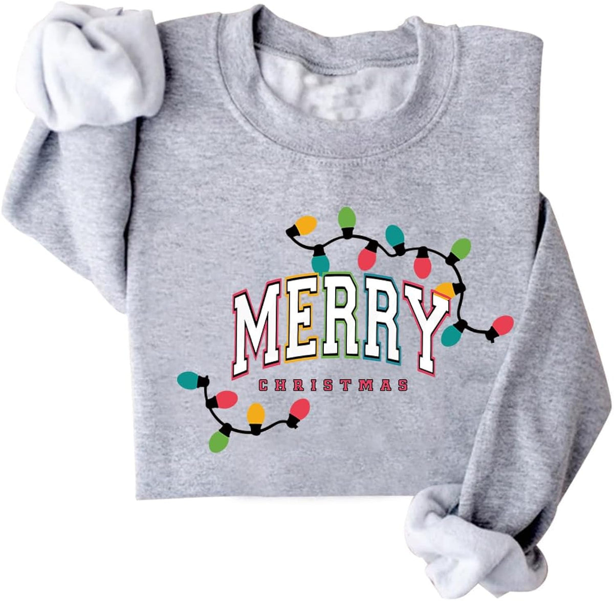 Merry Christmas Lights Sweatshirt Women Crewneck Sweatshirt Tops