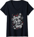 Womens Jingle Bells All The Way Funny Holiday Song Music Christmas V-Neck T-Shirt