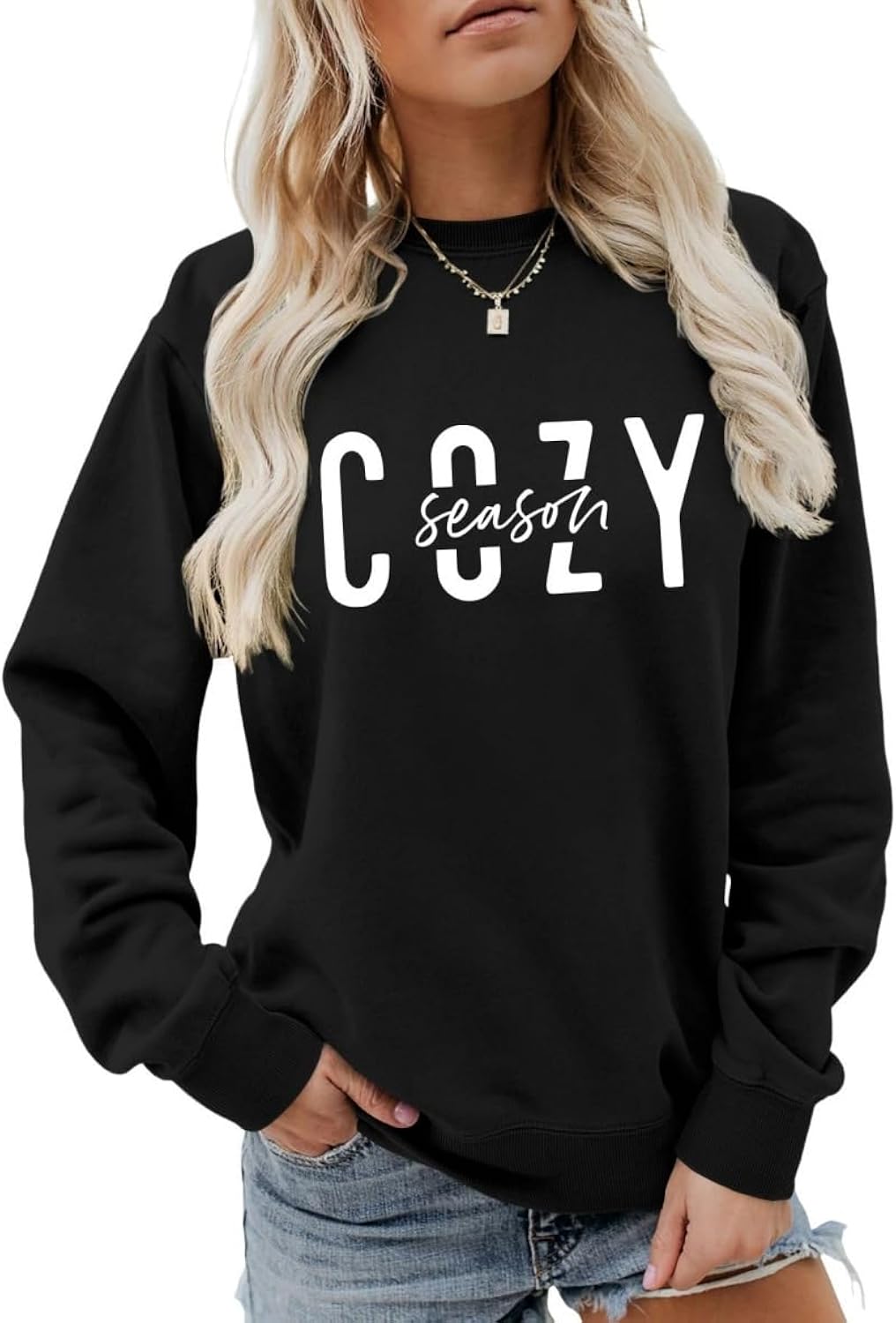 Cozy Season Sweatshirt For Women Funny Sweater Weather Casual Shirt Winter Casual Crewneck Get Cozy Pullover Fall Top