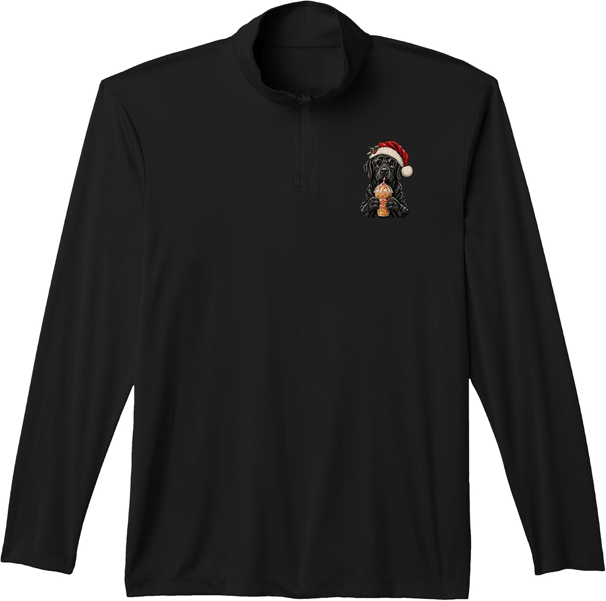 Christmas Black Labrador Coffee Lover Santa Hat Sunglasses Performance Quarter-Zip Top