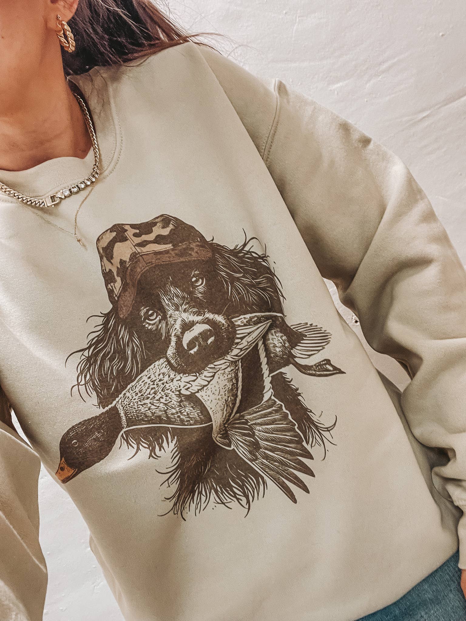 Spaniel Duck Mallard Duck Crew Neck Sweatshirt Hunting