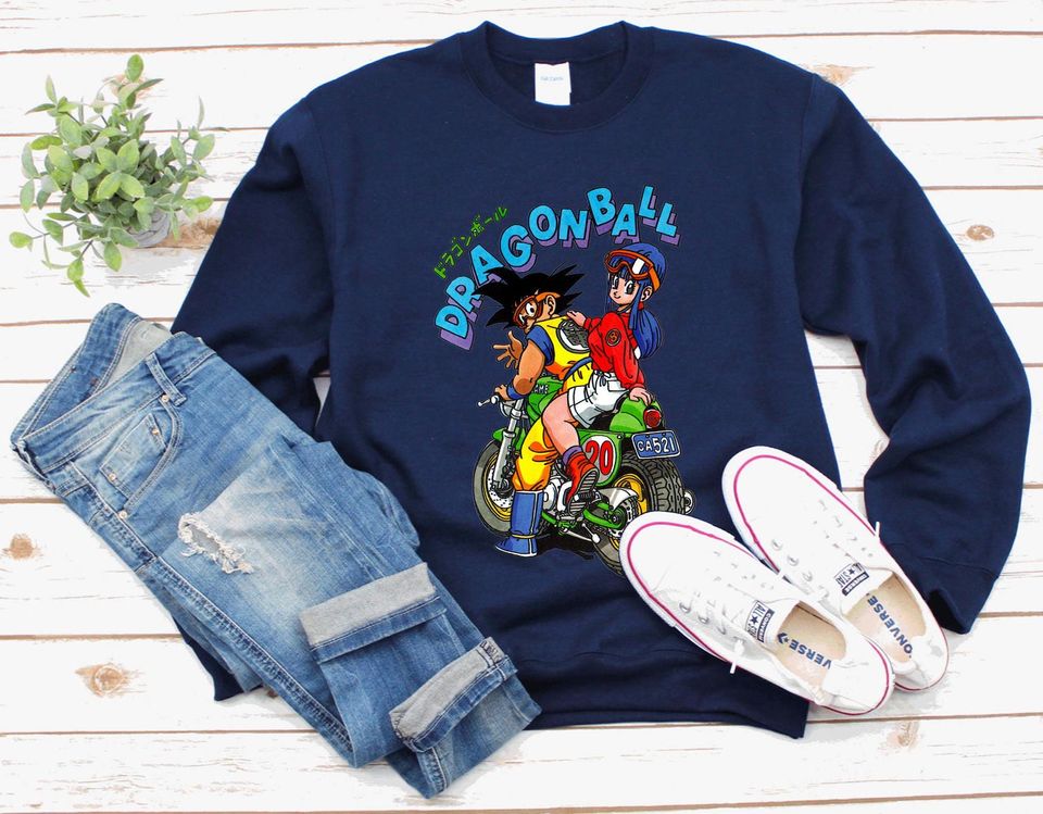 Goku Bulma Anime Sweatshirt, Dragonball Manga Sweater, Retro DBZ Saiyan Bulma Vegeta Vintage Graphic Sweatshirts, Couple Anime Birthday Gift