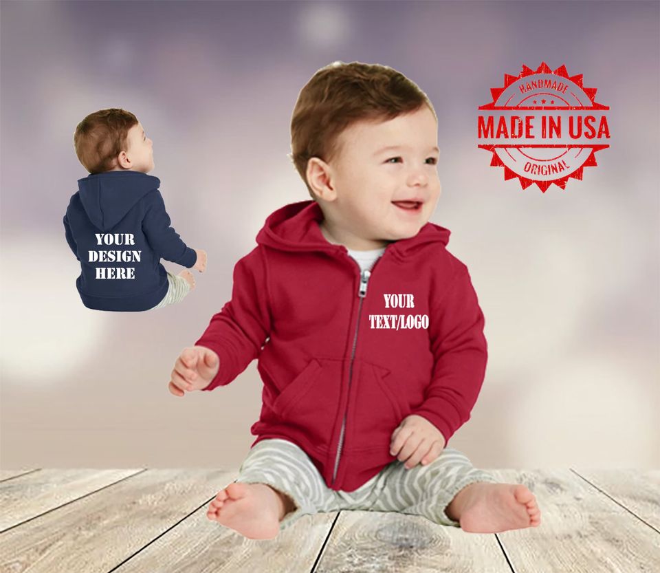 Custom Port & Company Infant Core Fleece Full-Zip Hooded Sweatshirt / Add Your Logo or Text / Custom Print / Custom Baby Sweatshirt /