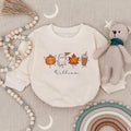 Personalized Halloween Romper Sweatshirt, Pumpkin Ghost Baby Outfit, Fall Baby Pullover, Custom Name Bodysuit, Baby Shower Gift