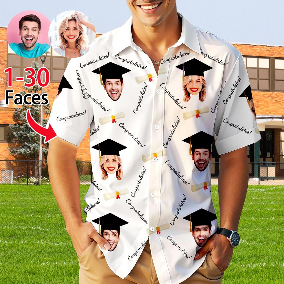 Personalized Graduation Hawaiian Shirt: Custom Face & Text, 2026 Gift