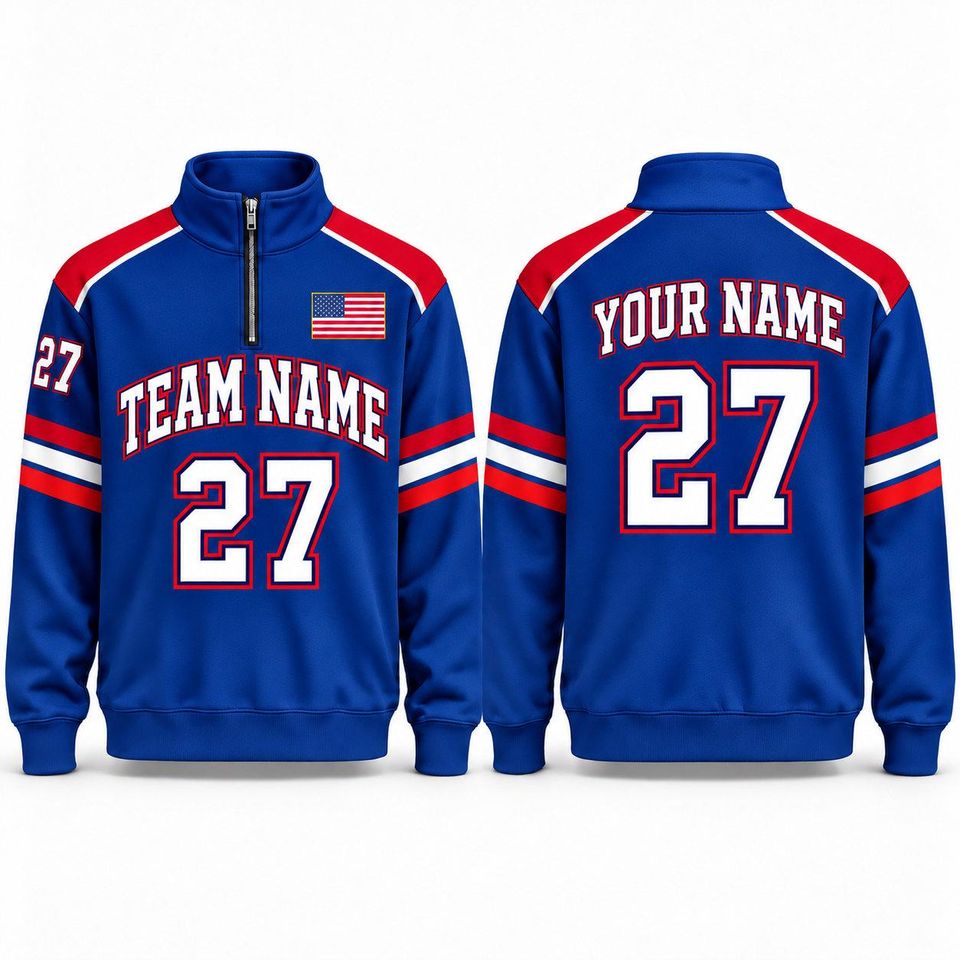 Custom Personalized Buffalo Football Quarter Zip Pullover Sweatshirt, Customizable Name Number Football Fan Gift