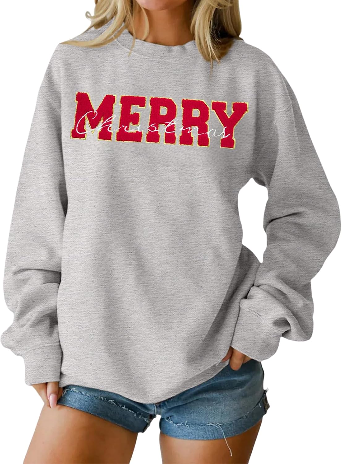 Merry Christmas Sweatshirts Women Merry And Bright Christmas Shirts Crewneck Pullover Sweatshirt Xmas Gift Tops