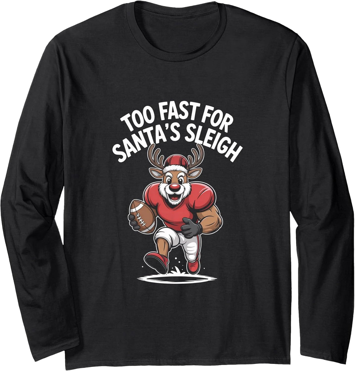 Funny Reindeer Football Linebacker Christmas Art Long Sleeve T-Shirt