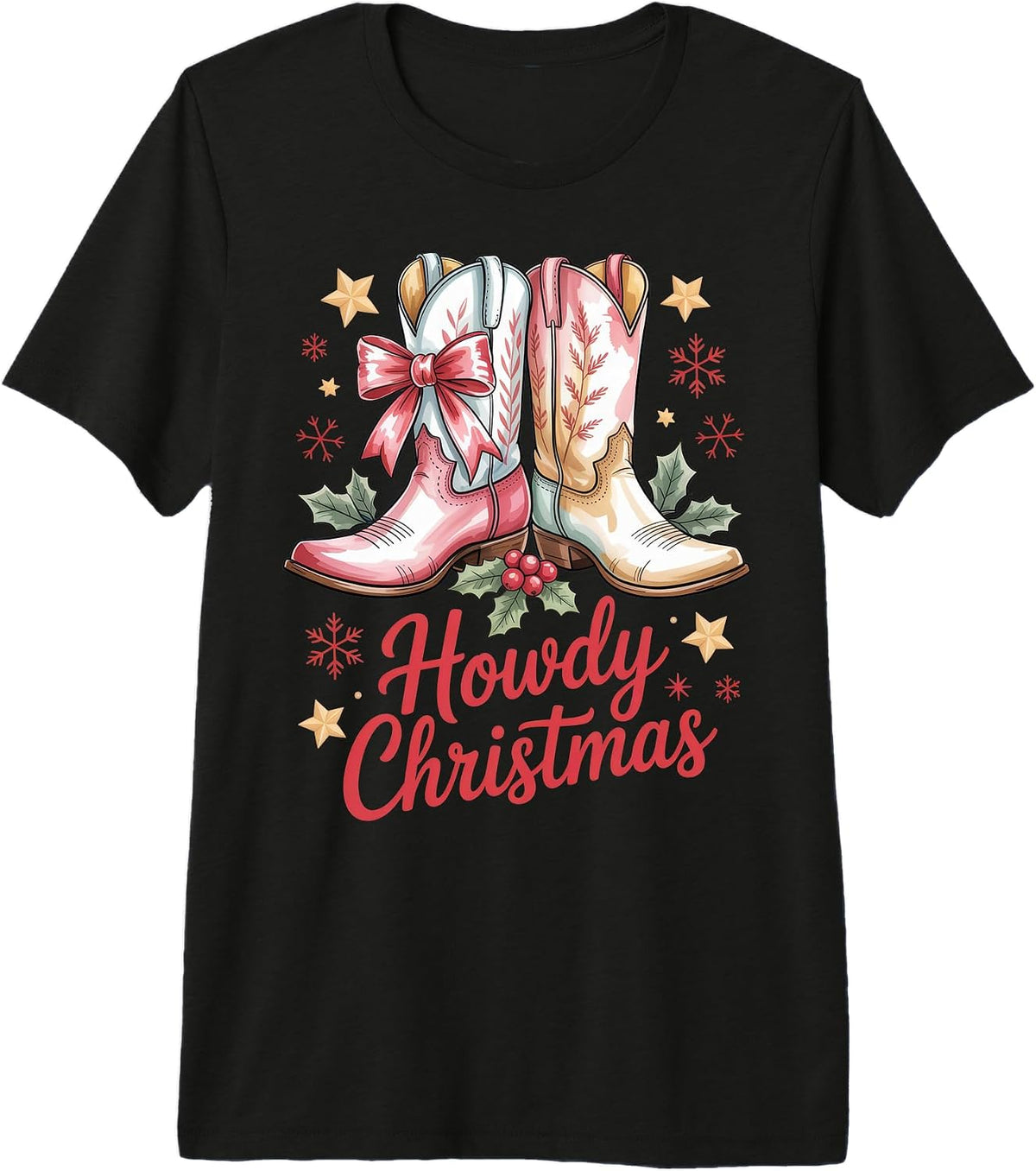 Howdy Christmas Western Cowgirl Holiday Boots Festive Premium Tri-Blend T-Shirt